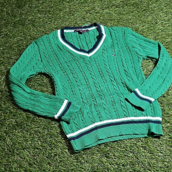 Tommy Hilfiger Men's V-Neck Sweater in Green - Picture 4 of 6